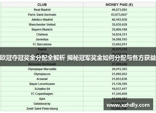 欧冠夺冠奖金分配全解析 揭秘冠军奖金如何分配与各方获益